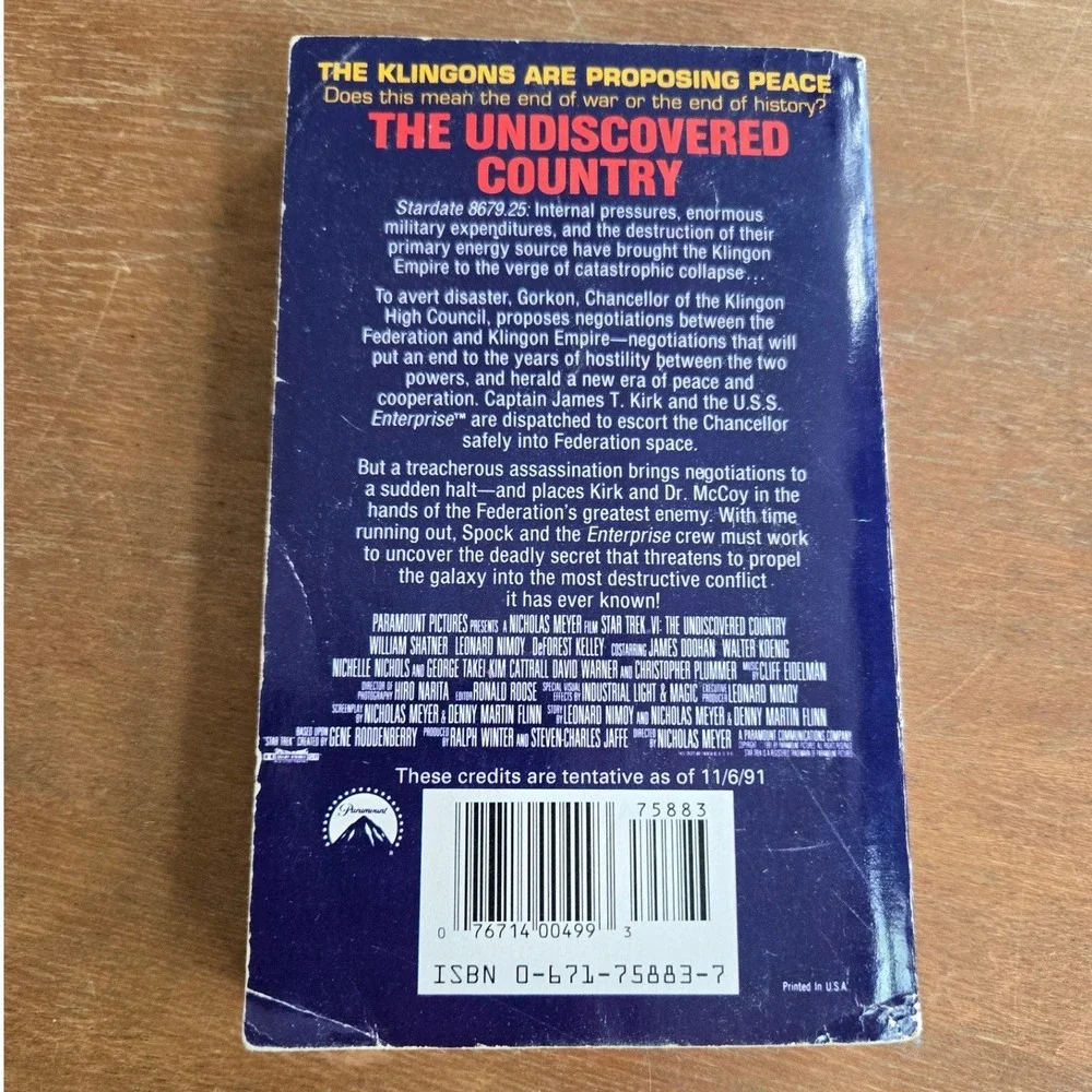 Star Trek VI The Undiscovered Country Novel J.M. Dillard 1992‎ Paperback Book